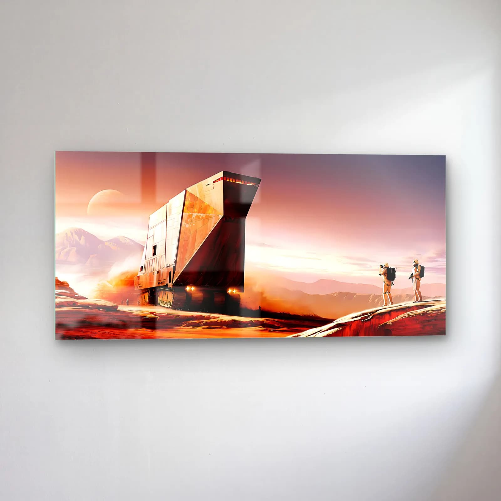 Sandcrawler Çöl Gün Batımı cam tablo — sol açıdan görünüm