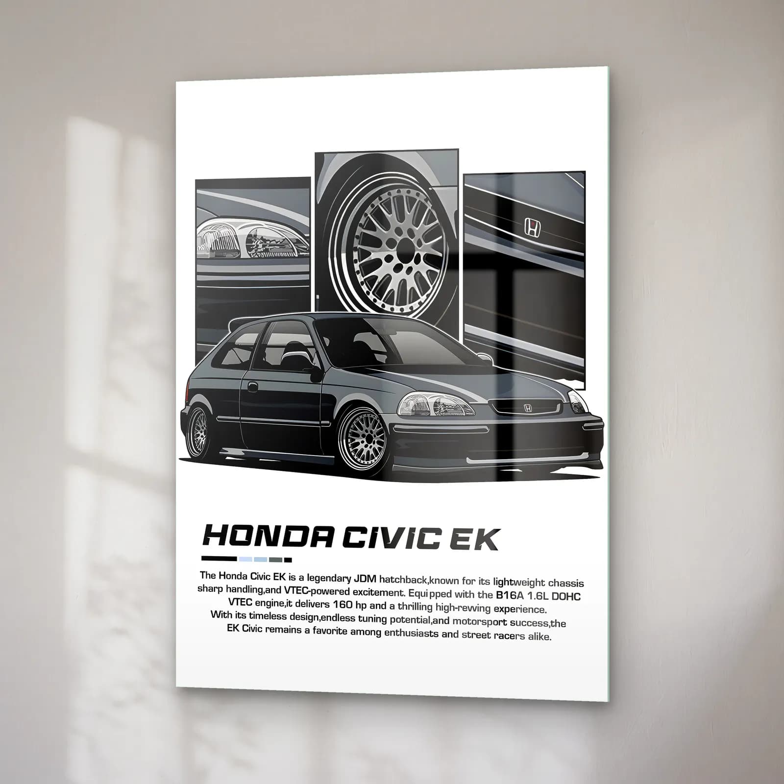 Honda Civic EK Siyah cam tablo — sağ açıdan görünüm