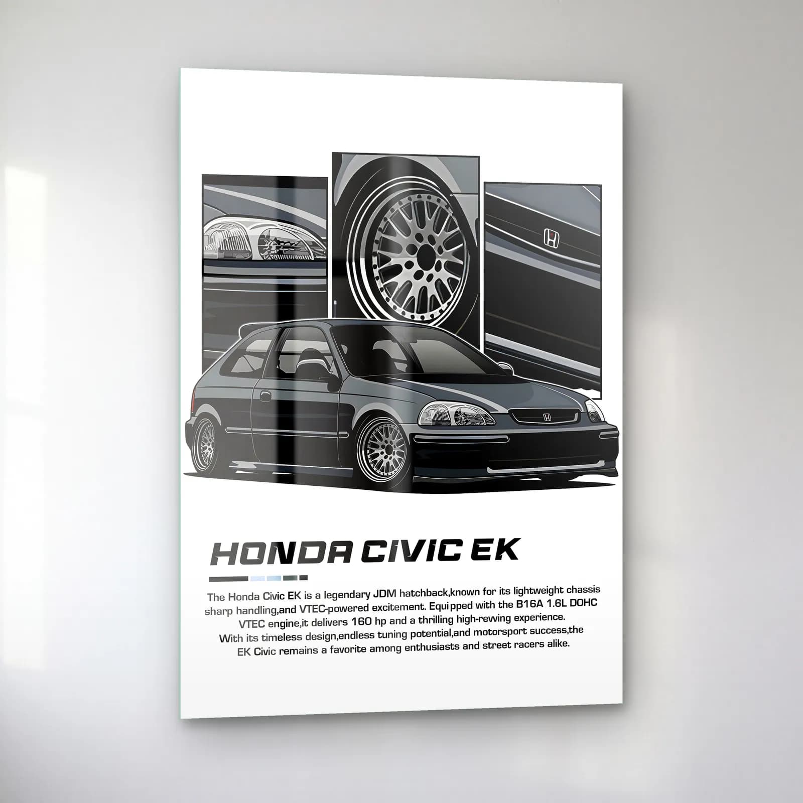 Honda Civic EK Siyah cam tablo — sol açıdan görünüm