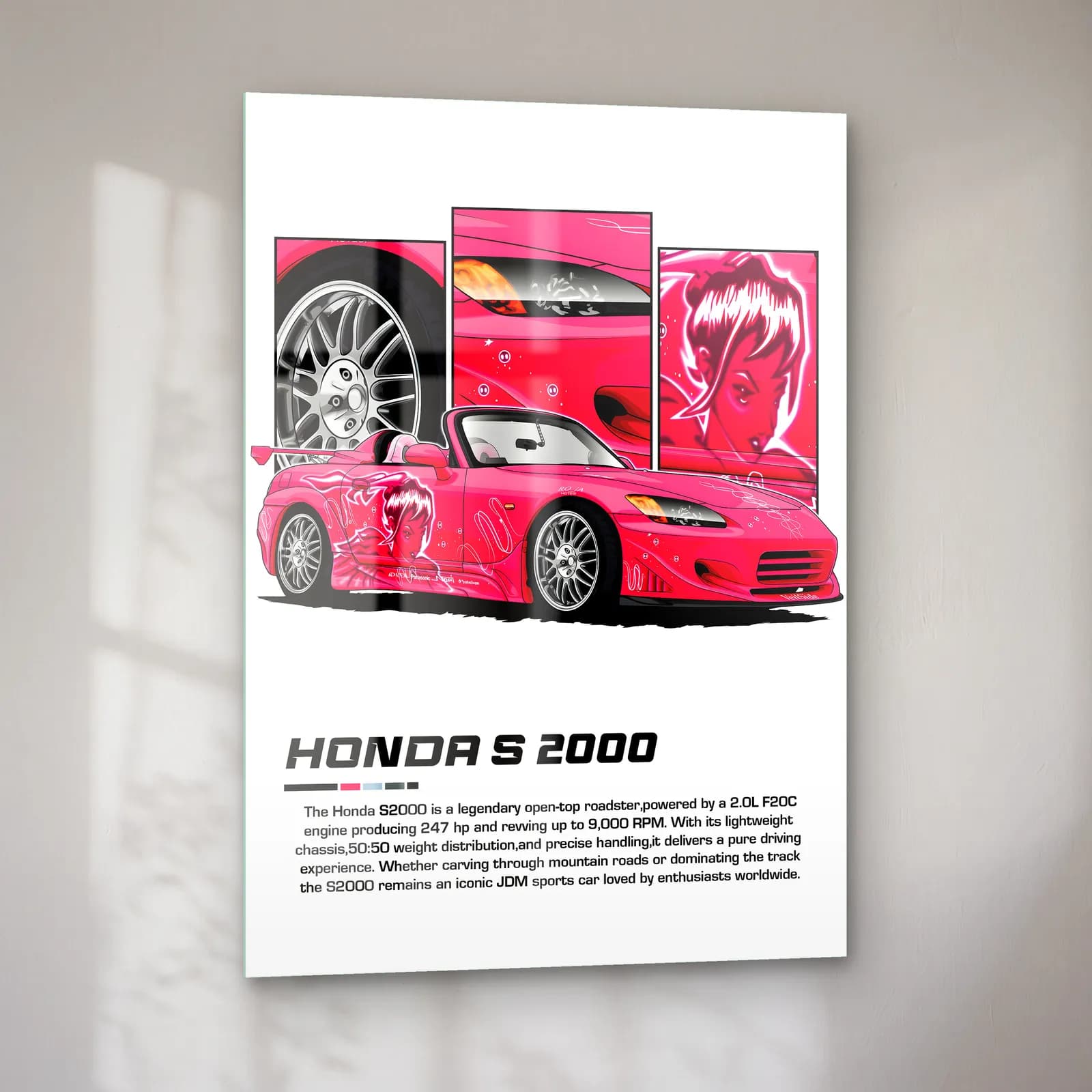 Honda S2000 Pembe cam tablo — sol açıdan görünüm