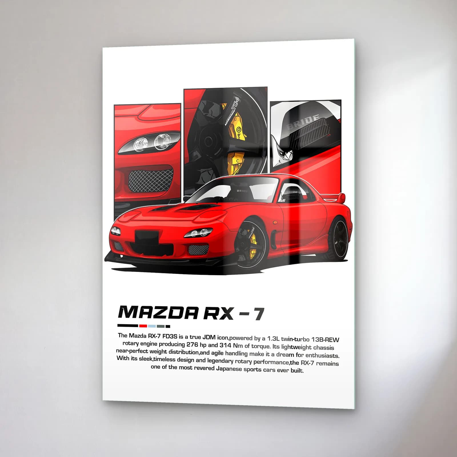 Mazda RX-7 Kırmızı cam tablo — sağ açıdan görünüm