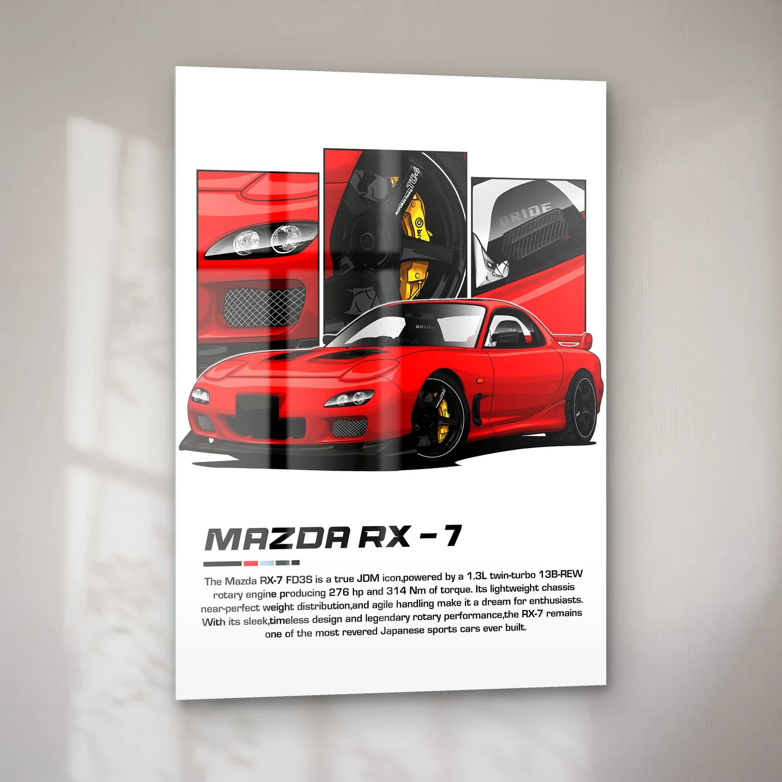 Mazda RX-7 Kırmızı cam tablo — sol açıdan görünüm