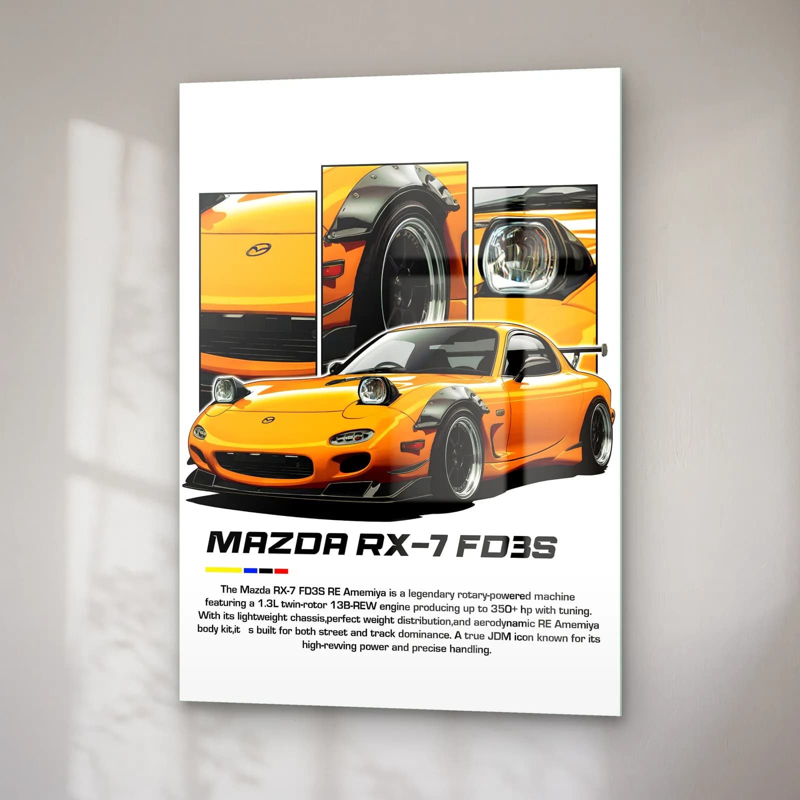 Mazda RX-7 FD3S Turuncu cam tablo — sağ açıdan görünüm