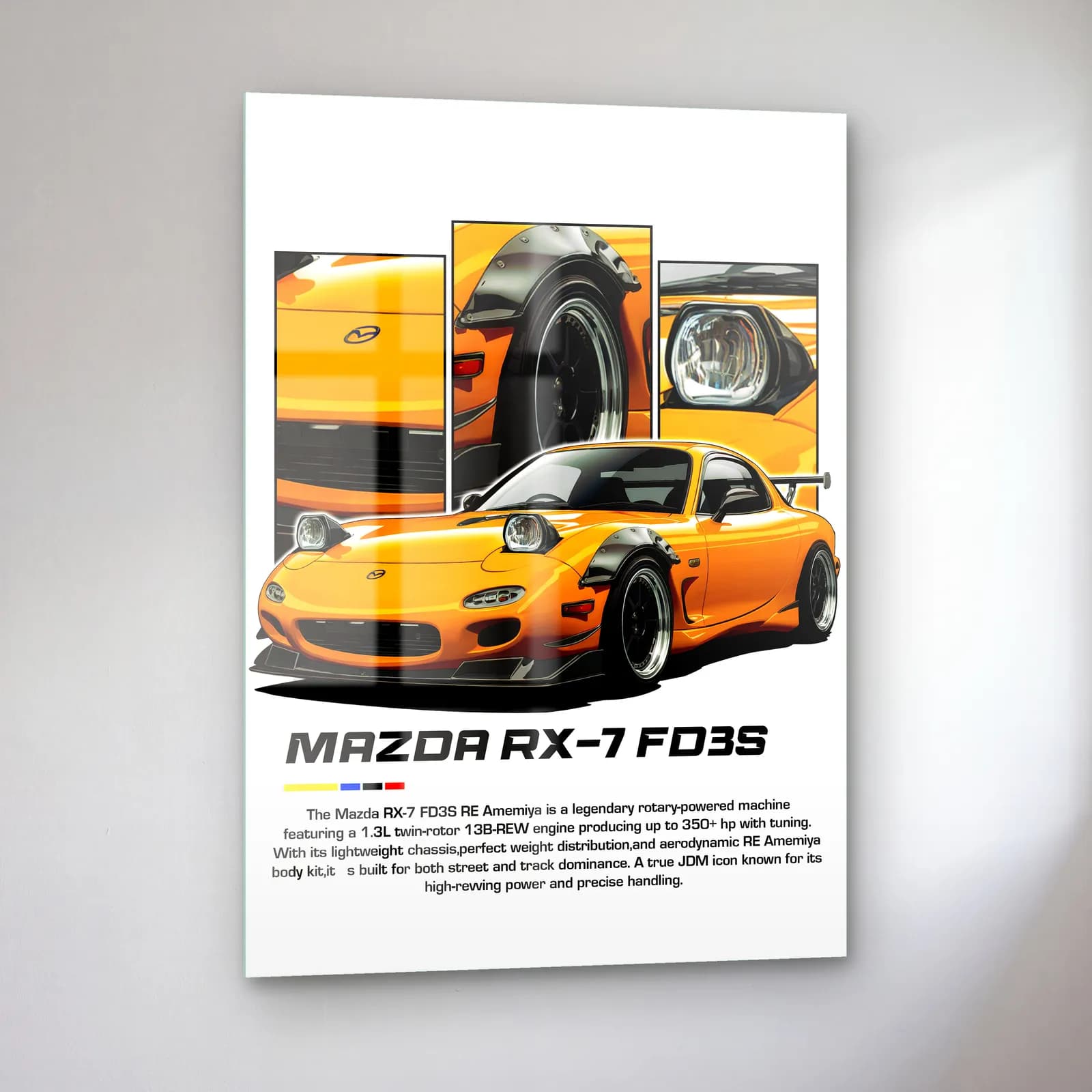 Mazda RX-7 FD3S Turuncu cam tablo — sol açıdan görünüm