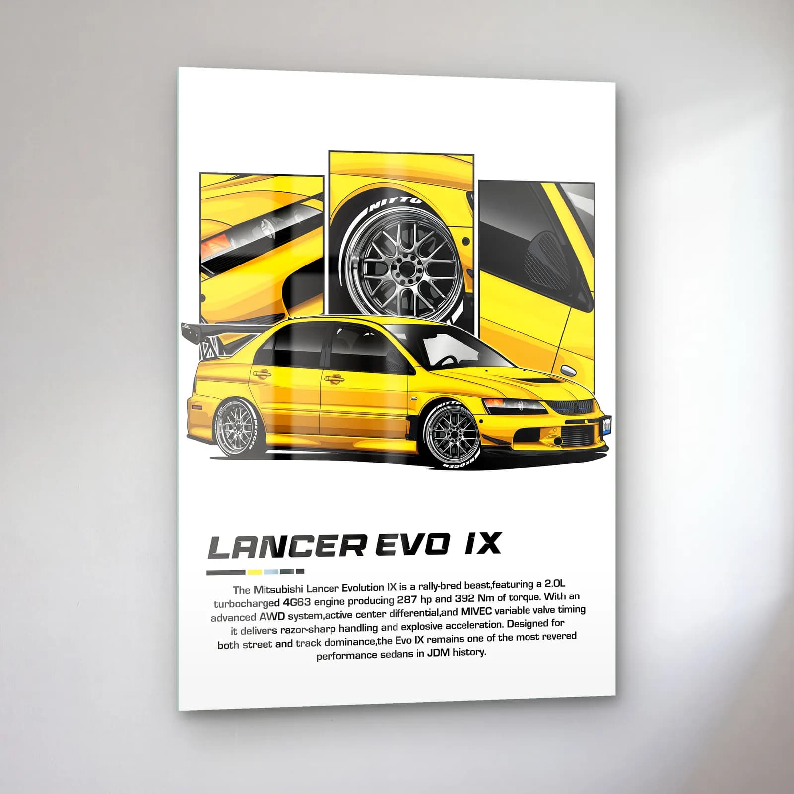 Mitsubishi Lancer Evo IX cam tablo — sol açıdan görünüm