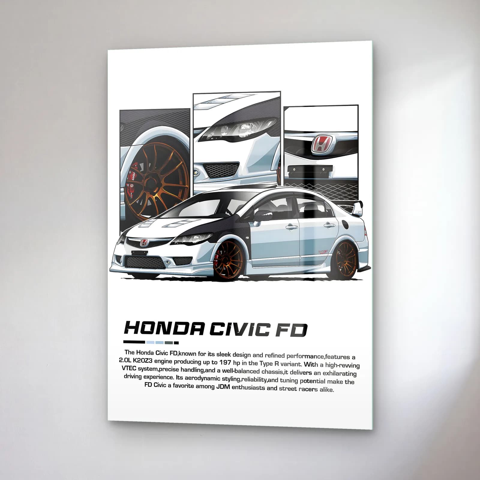 Honda Civic FD Beyaz cam tablo — sağ açıdan görünüm