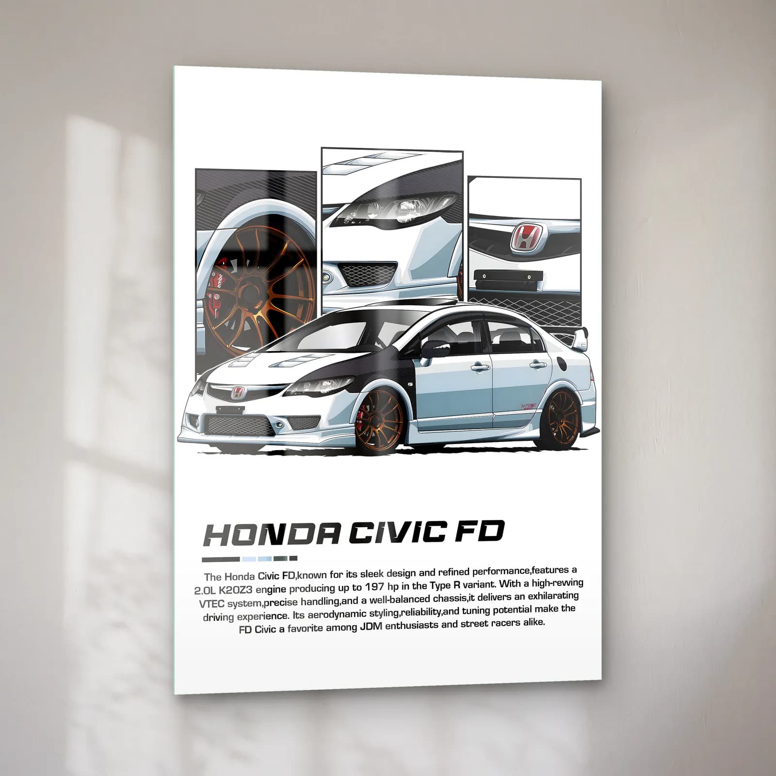 Honda Civic FD Beyaz cam tablo — sol açıdan görünüm