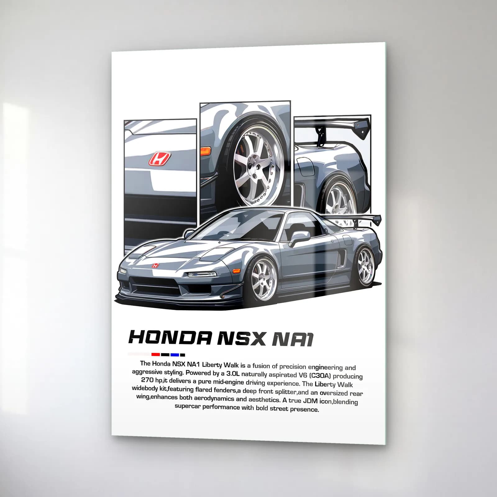 Honda NSX NA1 Gümüş cam tablo — sağ açıdan görünüm