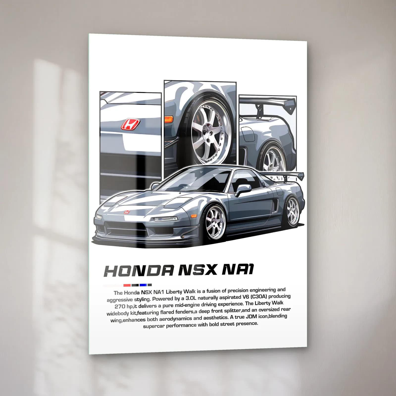 Honda NSX NA1 Gümüş cam tablo — sol açıdan görünüm