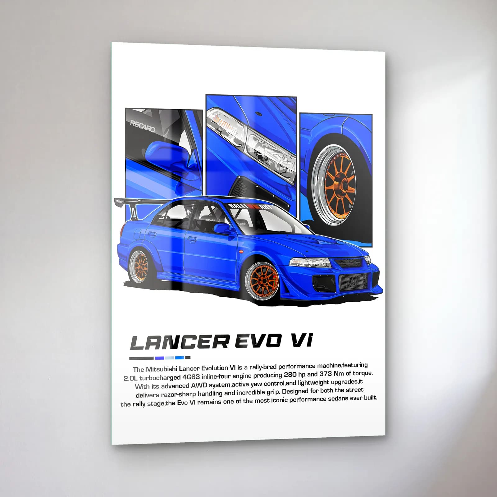 Mitsubishi Lancer Evo VI cam tablo — sol açıdan görünüm
