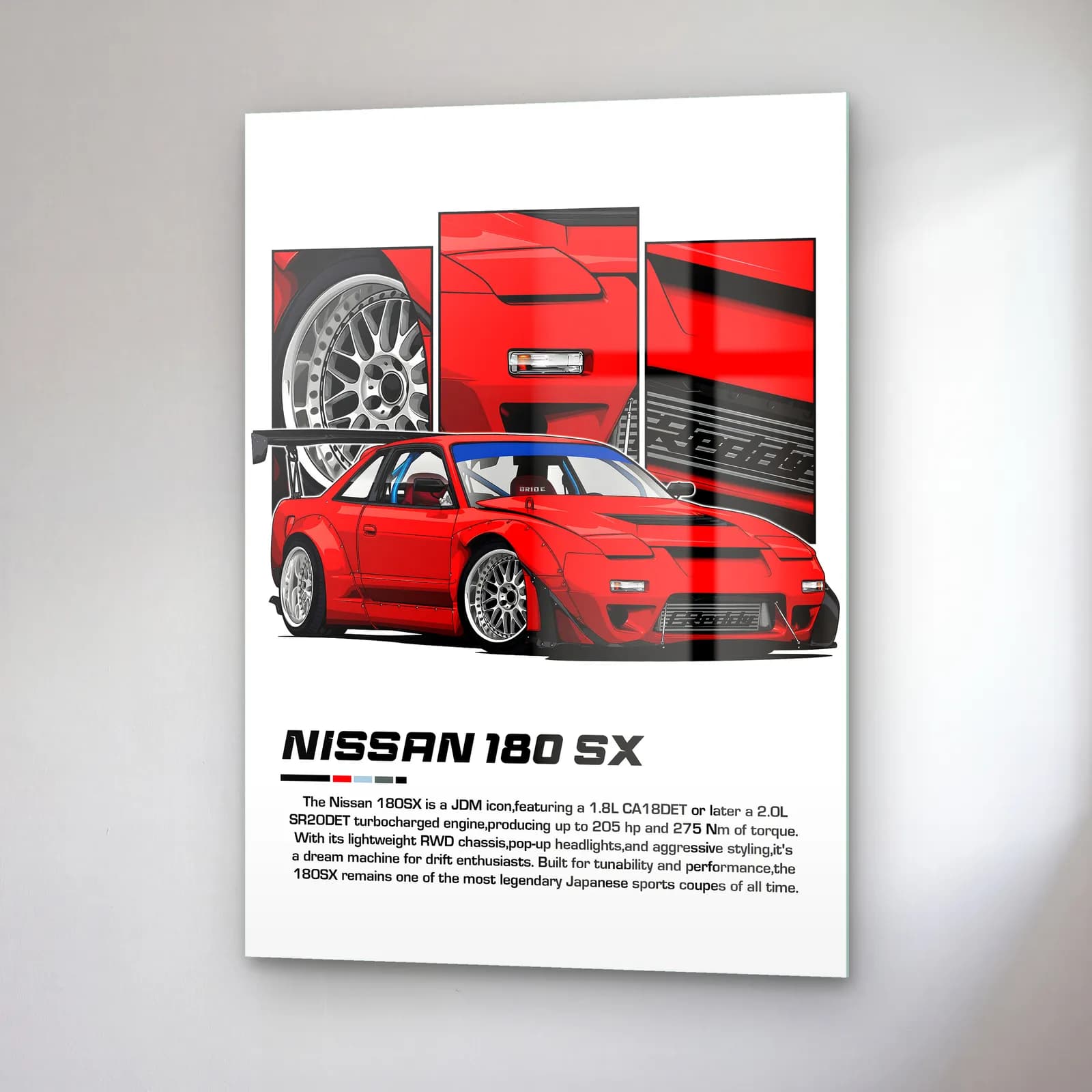 Nissan 180SX Kırmızı cam tablo — sağ açıdan görünüm