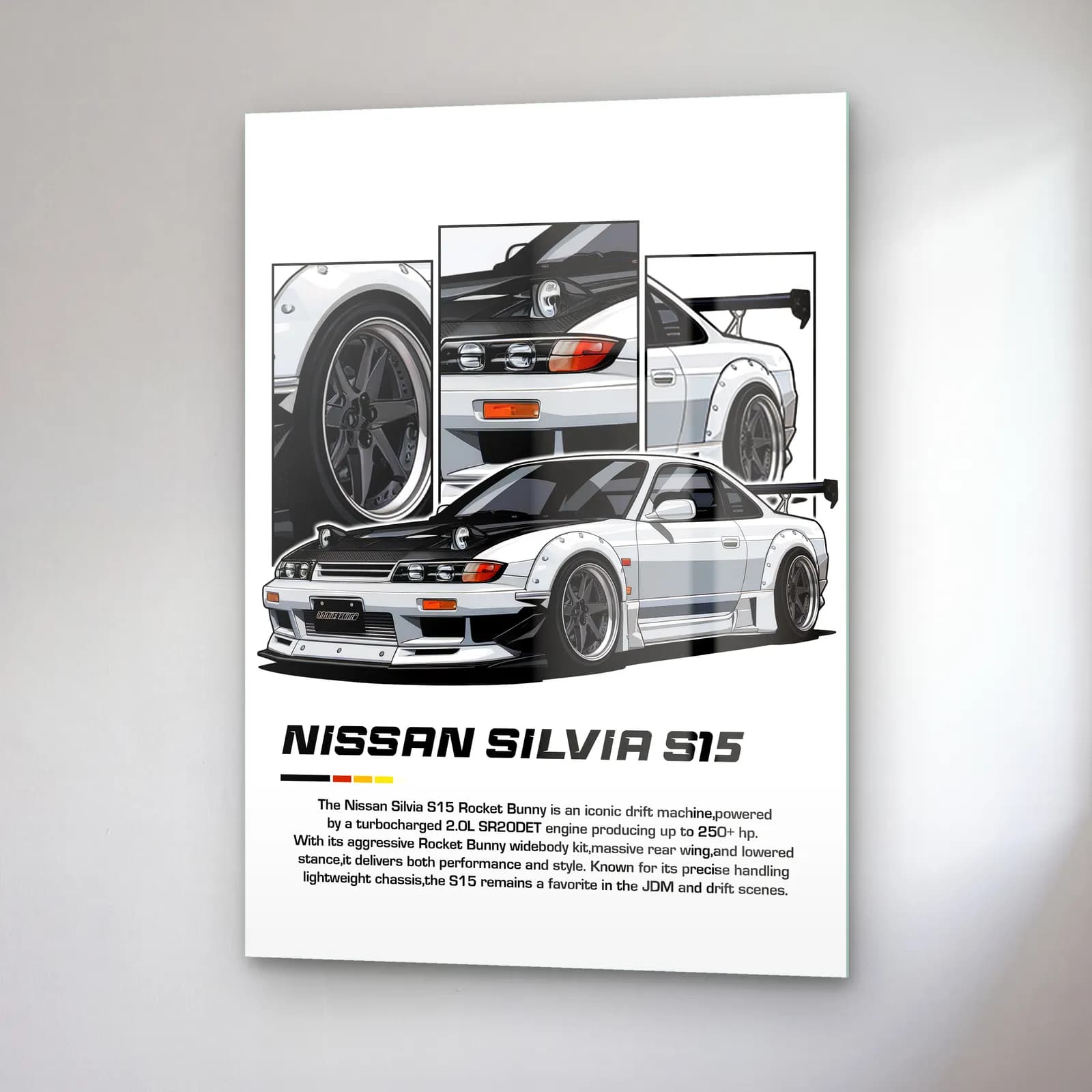 Nissan Silvia S15 Beyaz cam tablo — sağ açıdan görünüm