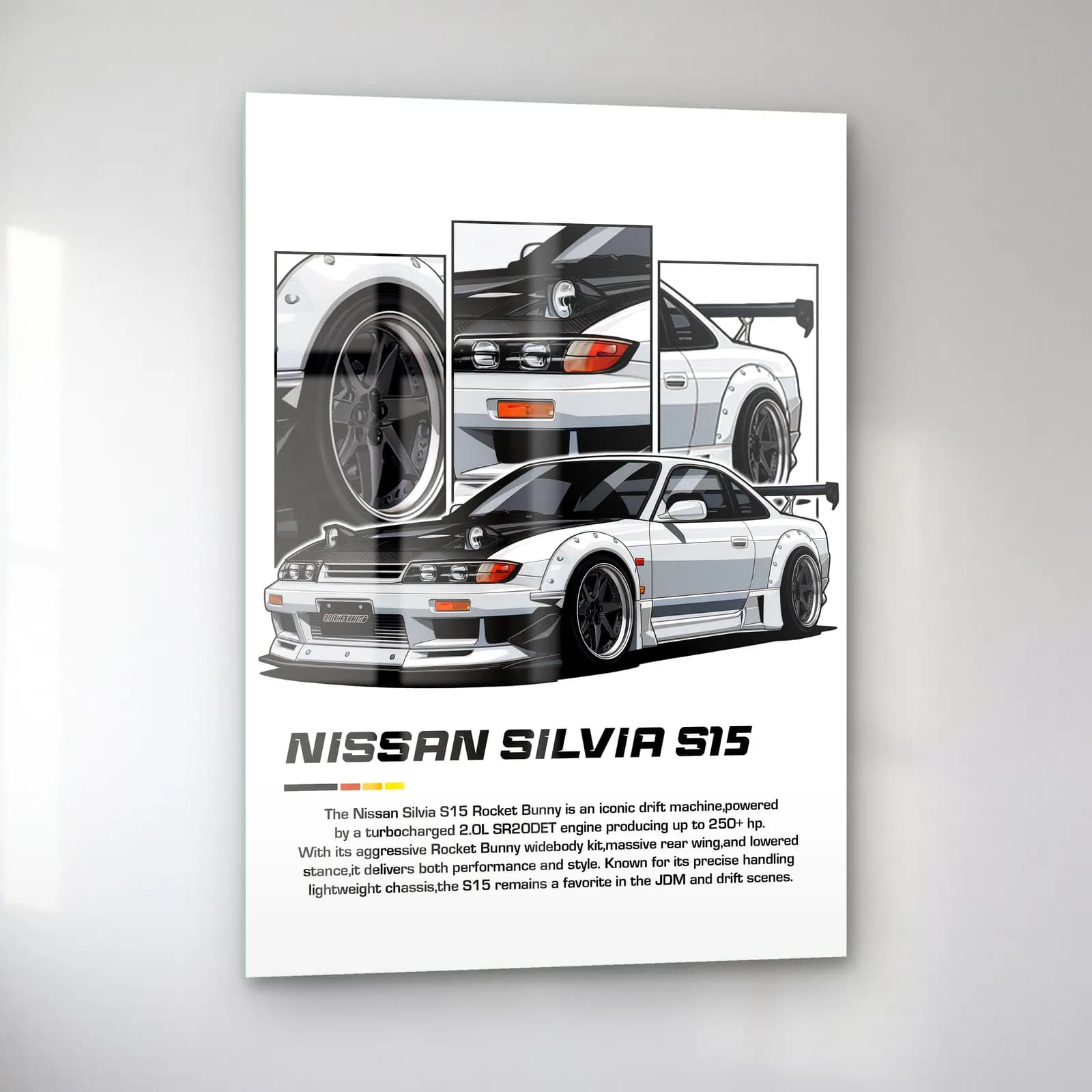 Nissan Silvia S15 Beyaz cam tablo — sol açıdan görünüm