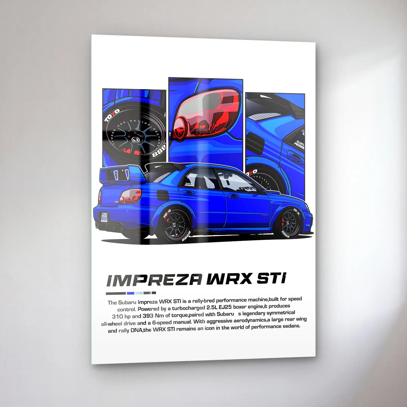 Subaru Impreza WRX STI Klasik cam tablo — sol açıdan görünüm