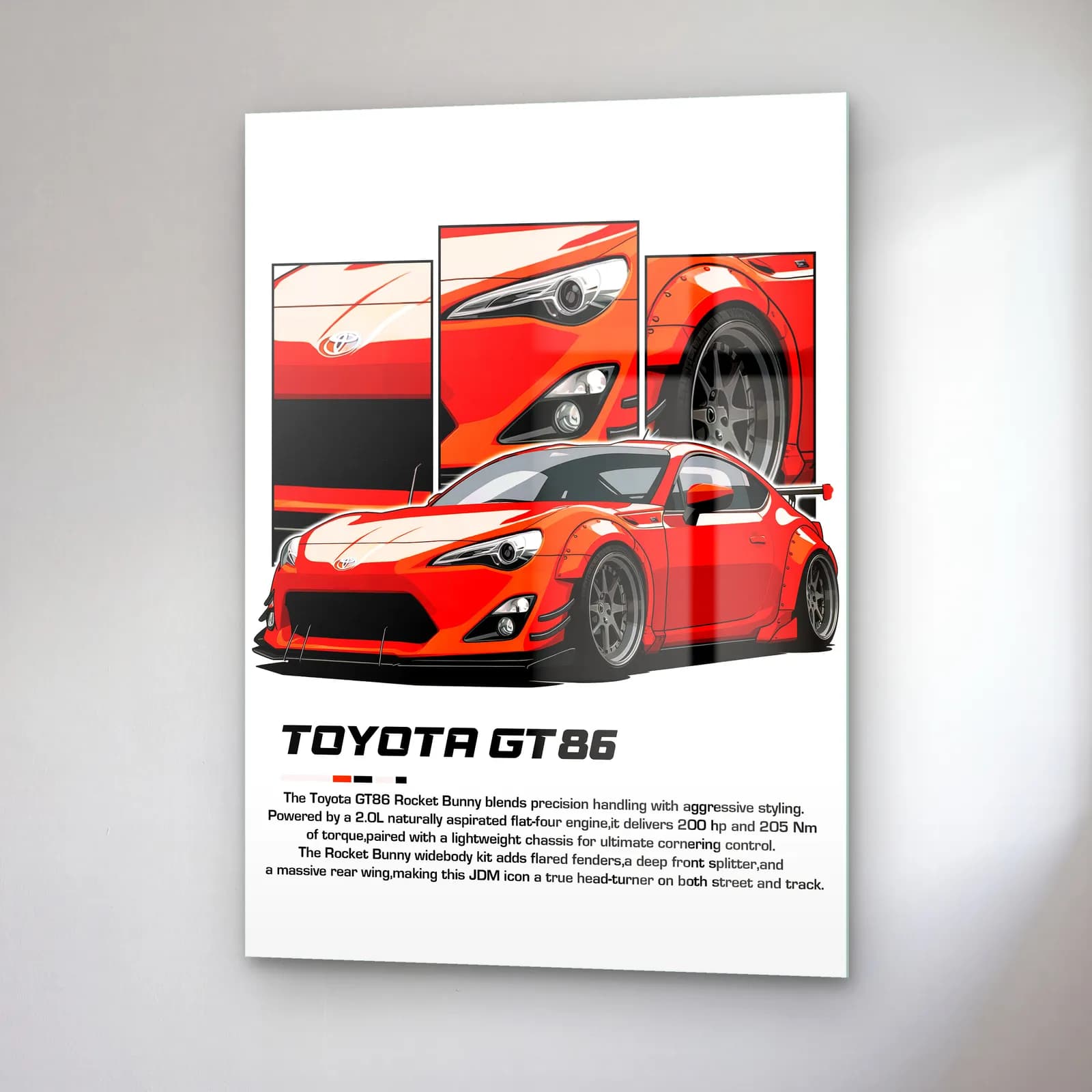 Toyota GT86 Kırmızı cam tablo — sağ açıdan görünüm