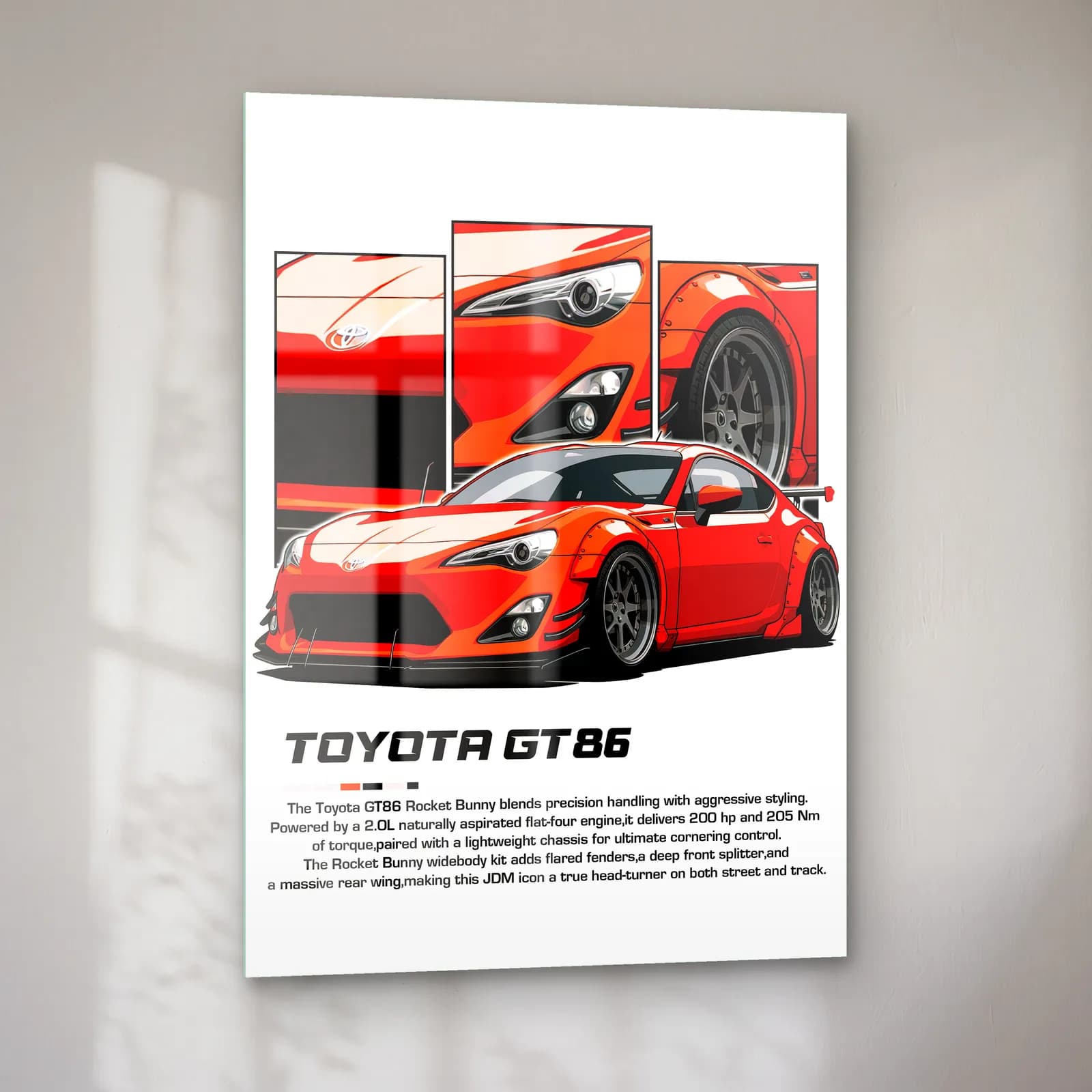 Toyota GT86 Kırmızı cam tablo — sol açıdan görünüm