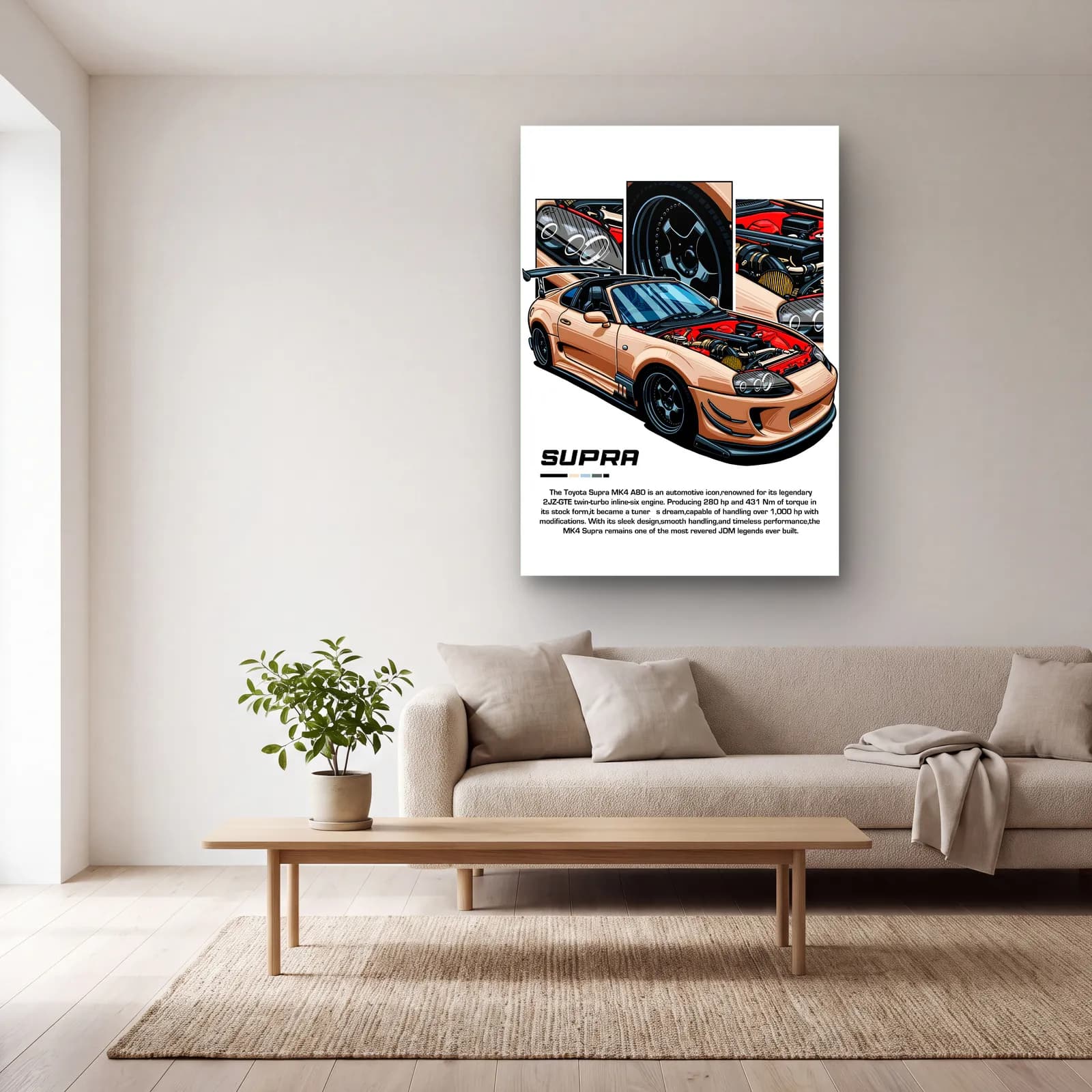 Toyota Supra MK4 Bej cam tablo — açık renk salonda