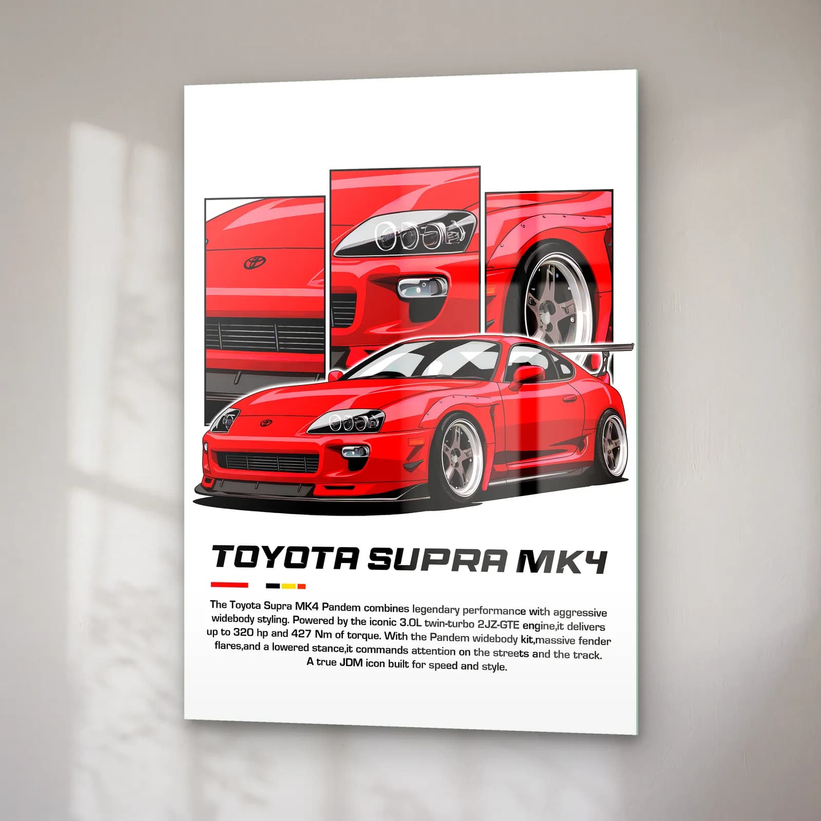 Toyota Supra MK4 Kırmızı cam tablo — sağ açıdan görünüm