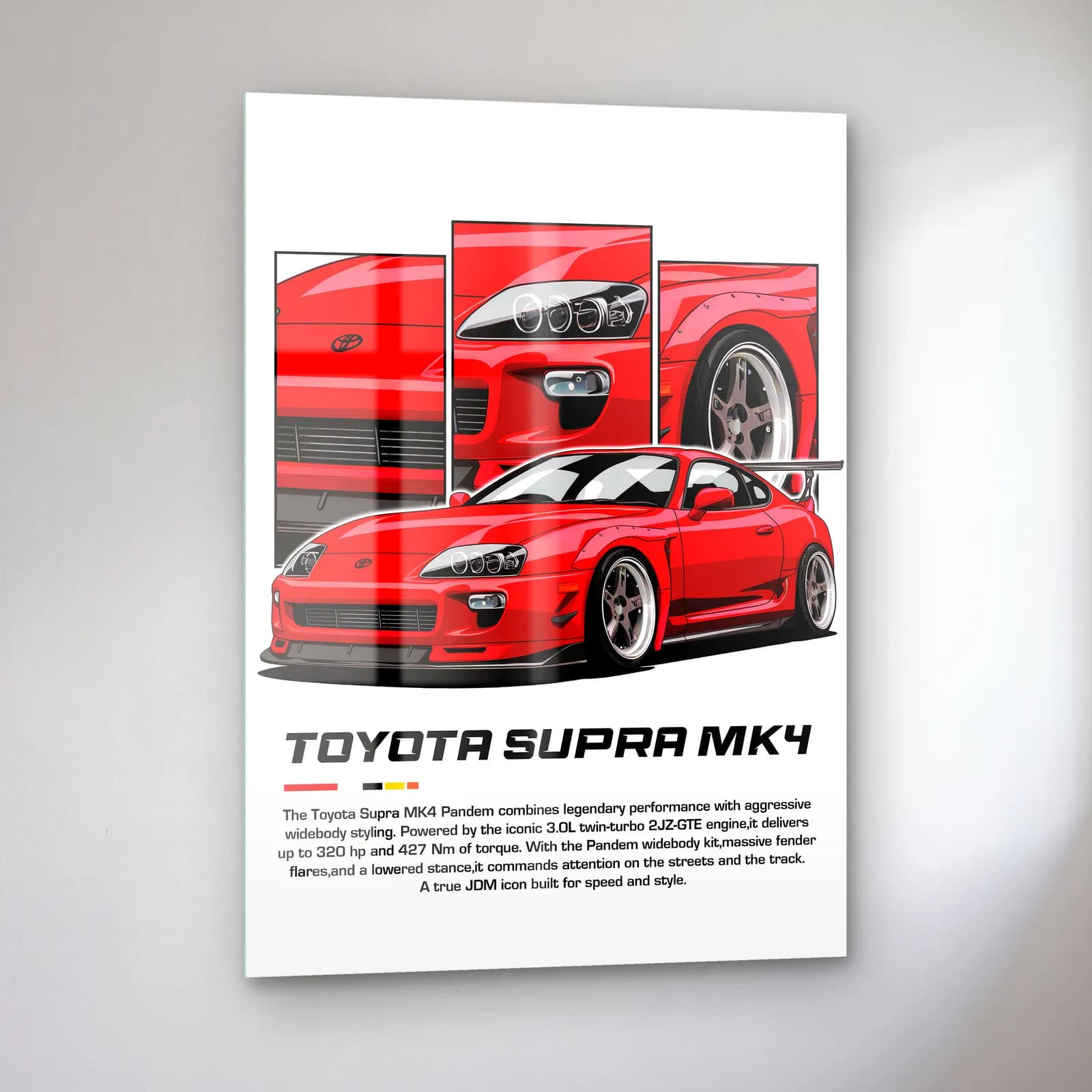 Toyota Supra MK4 Kırmızı cam tablo — sol açıdan görünüm