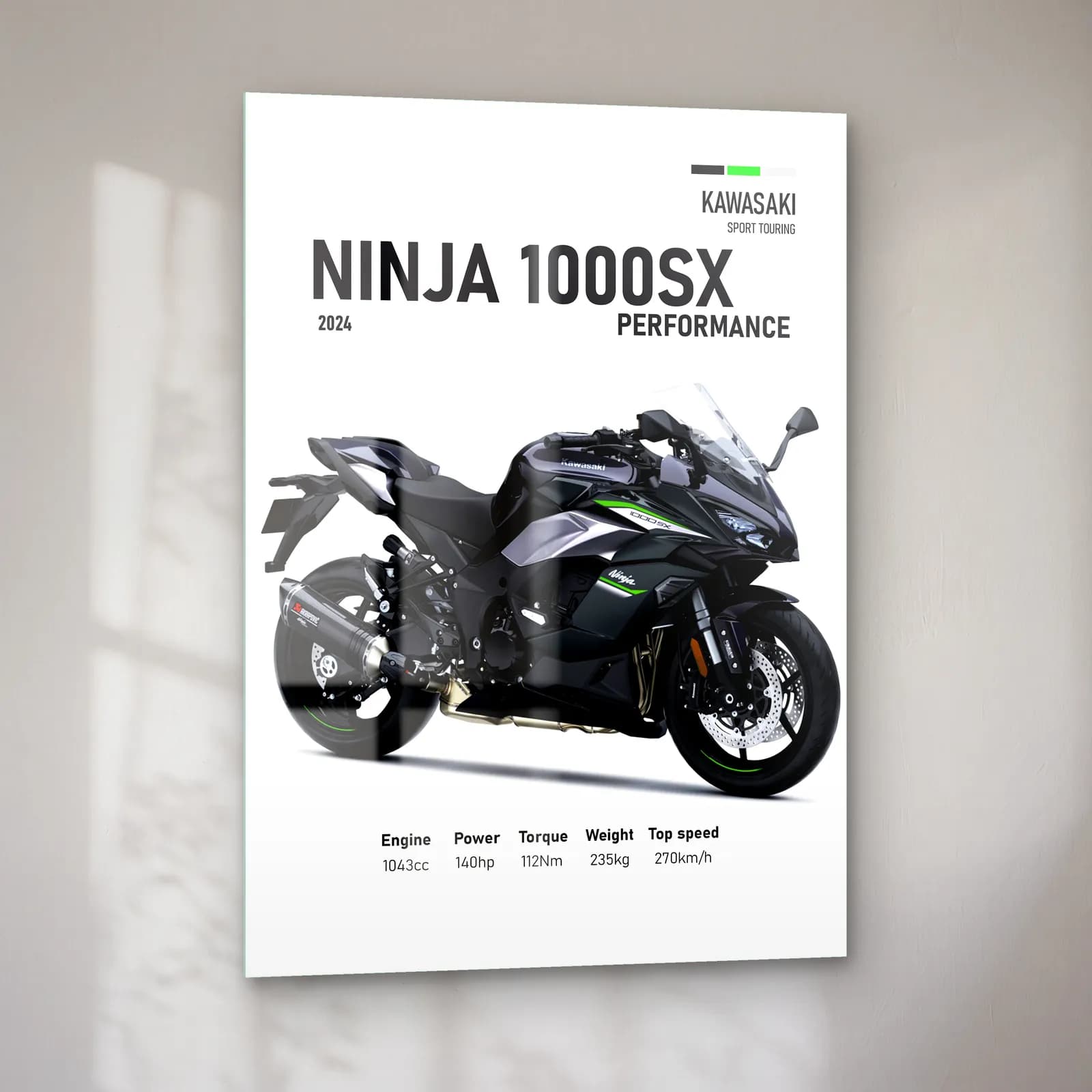 Kawasaki Ninja 1000SX Performance 2024 cam tablo — sol açıdan görünüm