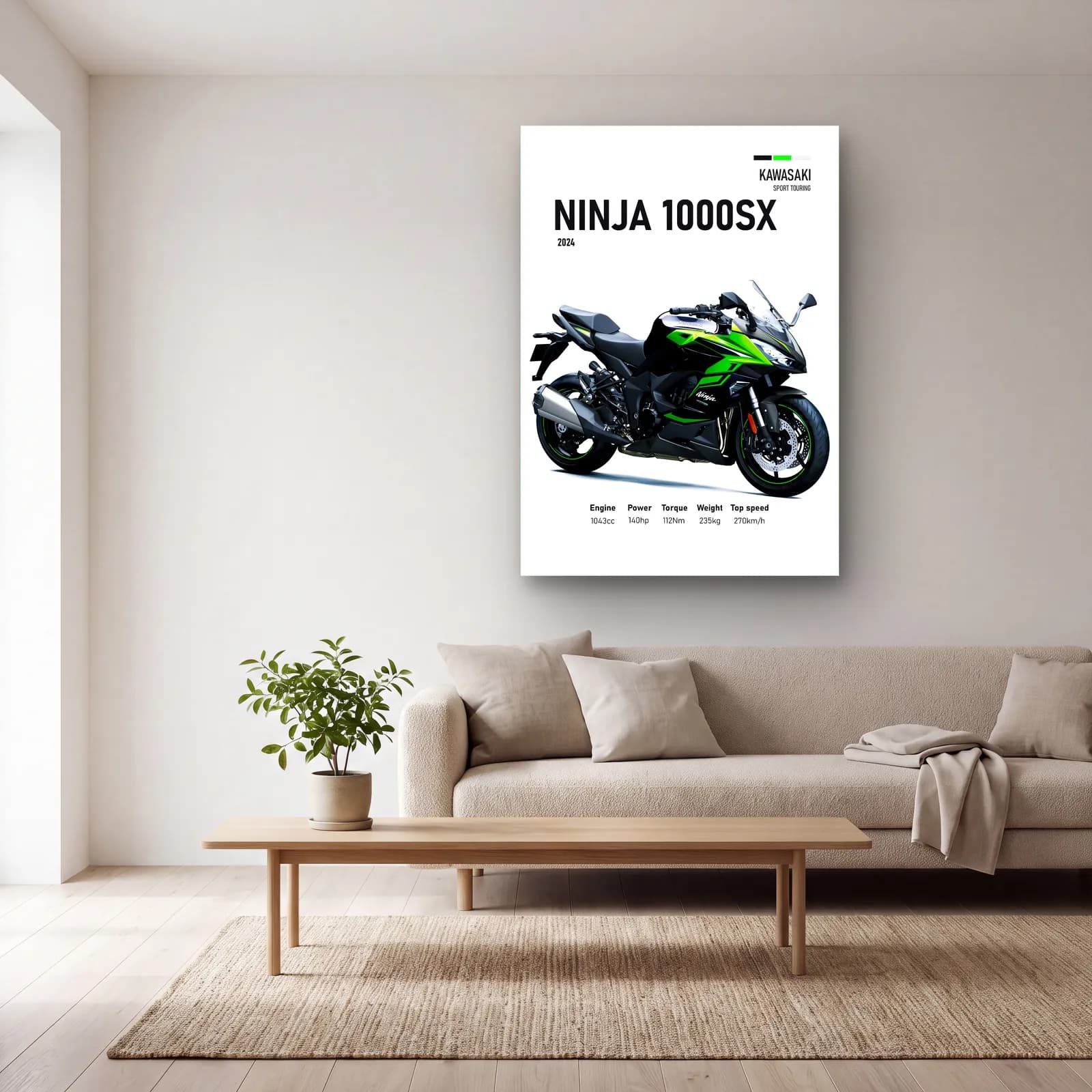 Kawasaki Ninja 1000SX 2024 cam tablo — açık renk salonda