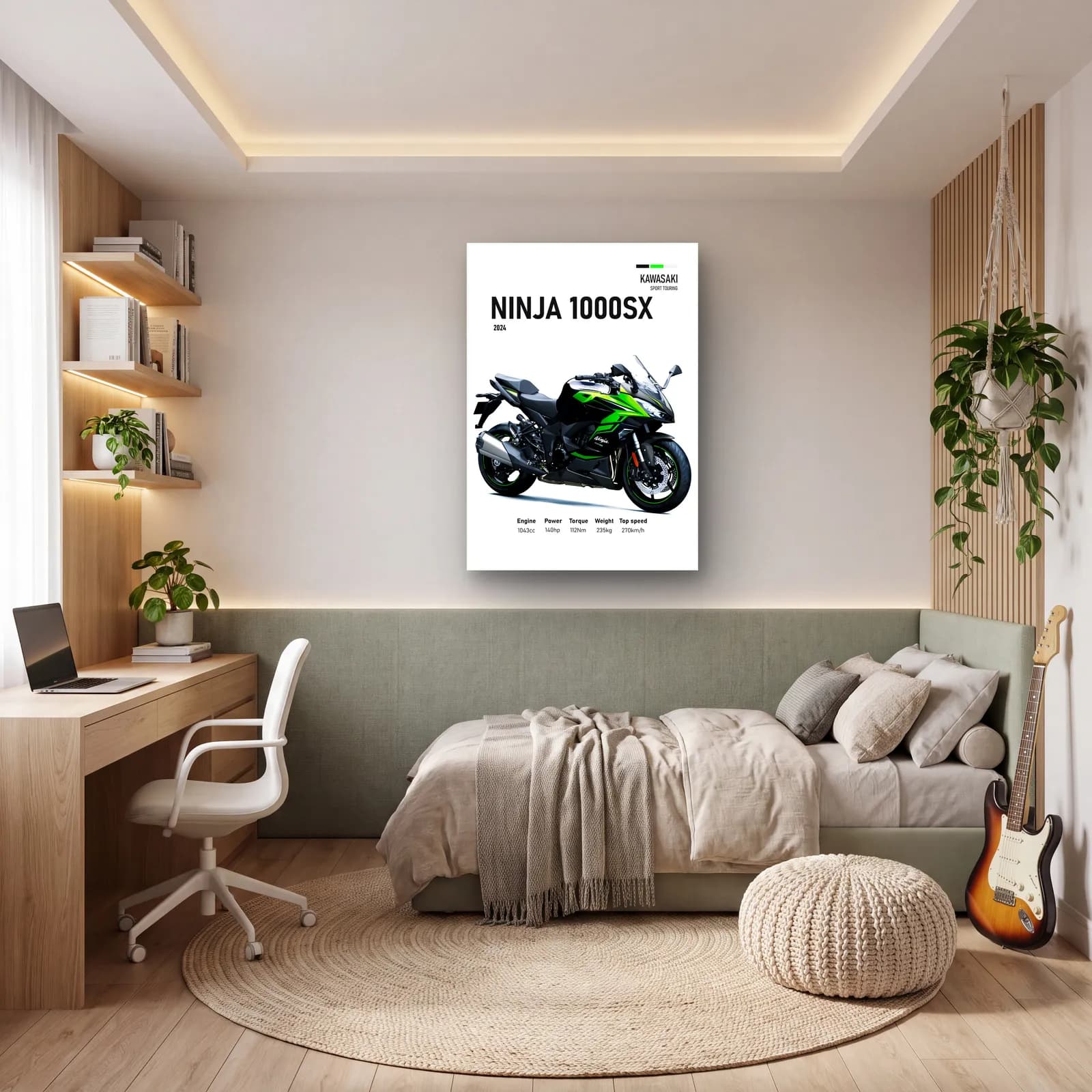 Kawasaki Ninja 1000SX 2024 cam tablo — genç odasında