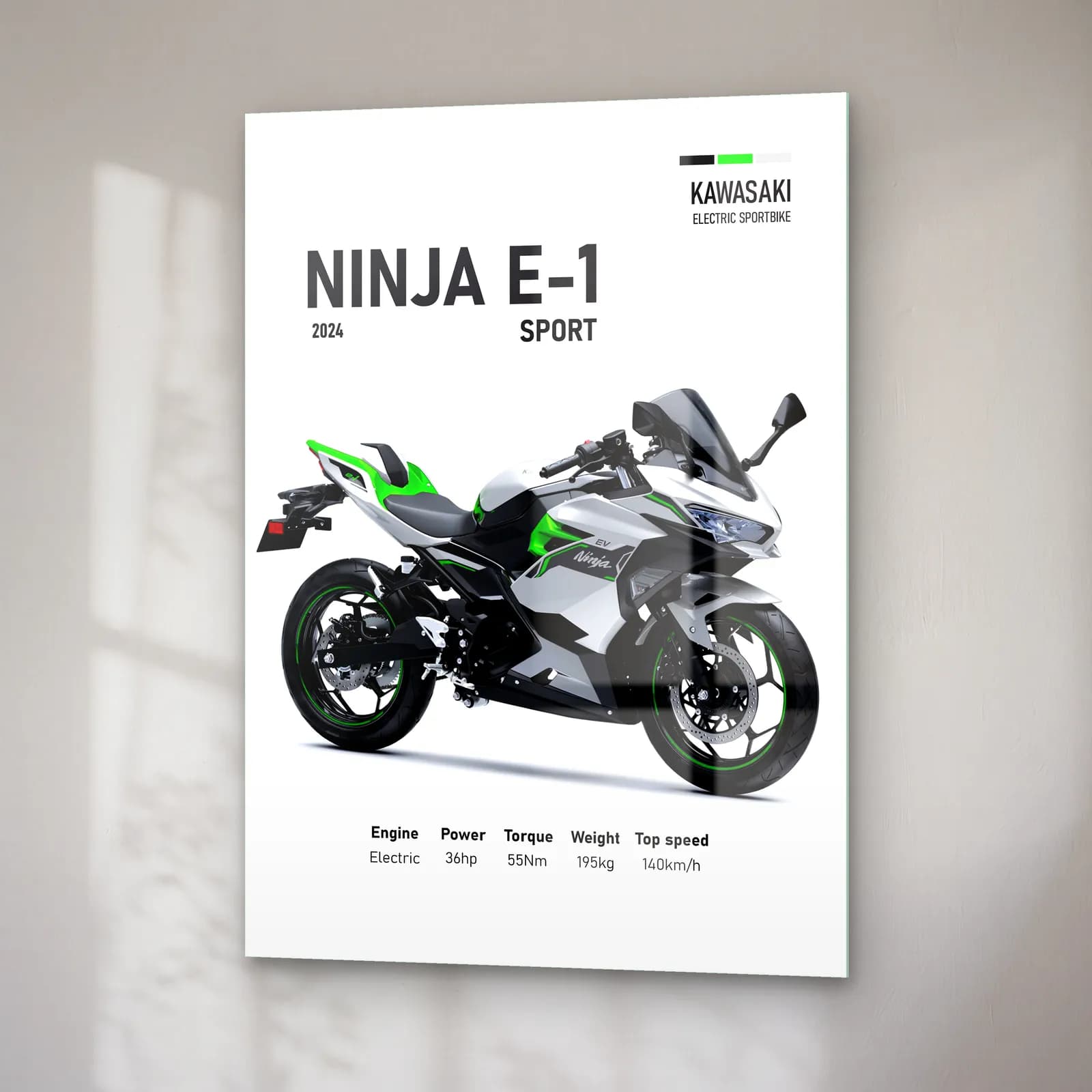 Kawasaki Ninja E-1 Sport 2024 cam tablo — sağ açıdan görünüm