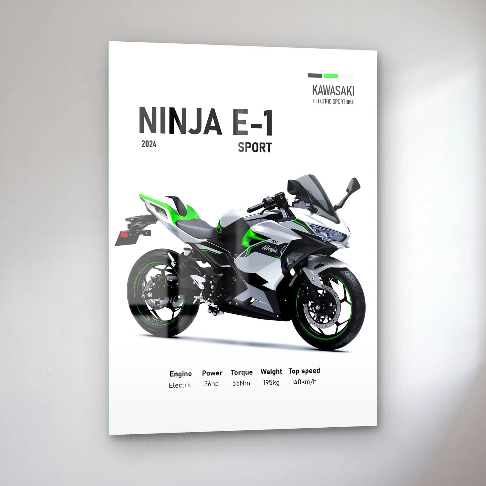 Kawasaki Ninja E-1 Sport 2024 cam tablo — sol açıdan görünüm