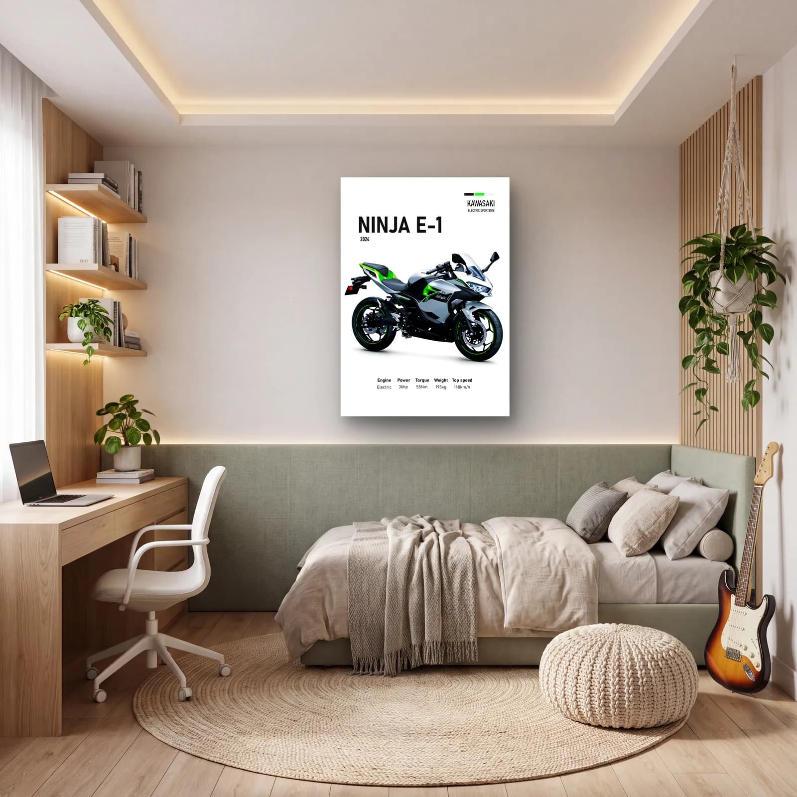 Kawasaki Ninja E-1 2024 cam tablo — genç odasında
