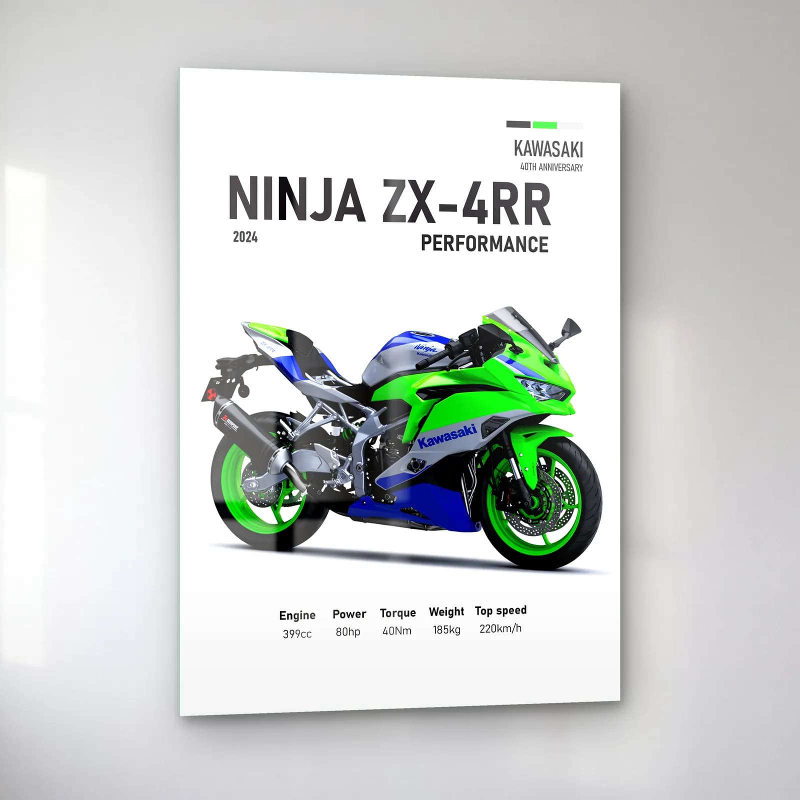 Kawasaki Ninja ZX-4RR Performance 2024 cam tablo — sol açıdan görünüm
