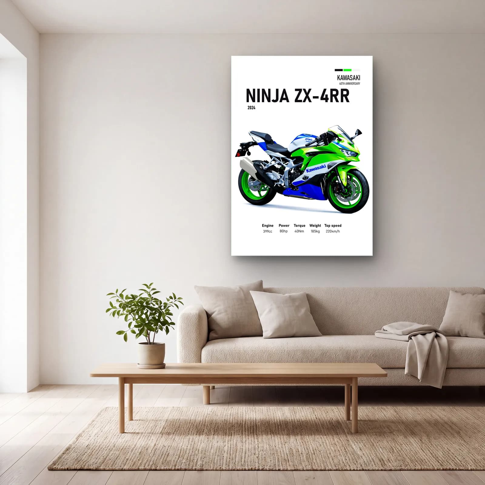 Kawasaki Ninja ZX-4RR 2024 cam tablo — açık renk salonda