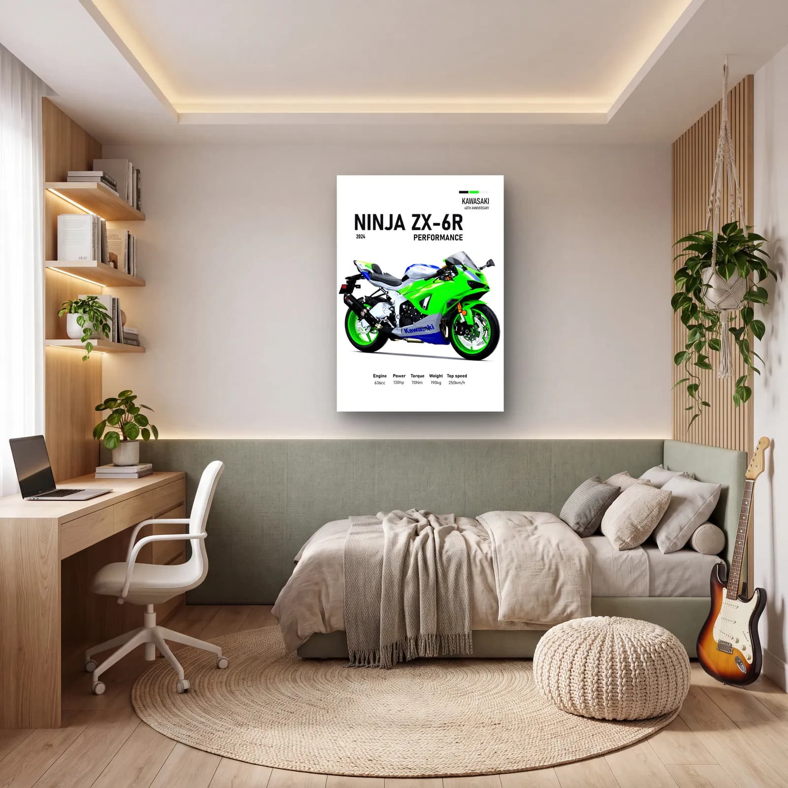 Kawasaki Ninja ZX-6R Performance 2024 cam tablo — genç odasında