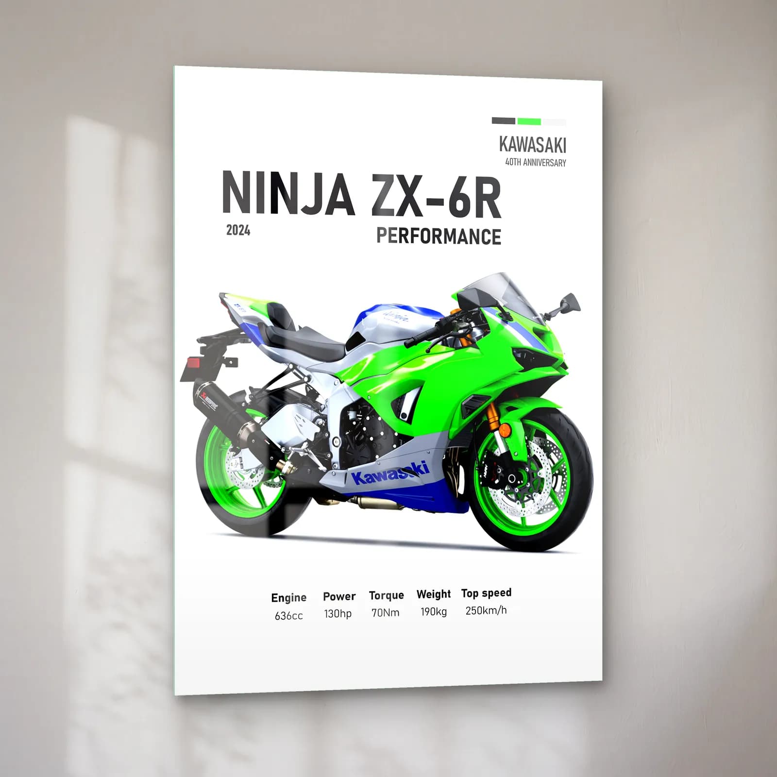Kawasaki Ninja ZX-6R Performance 2024 cam tablo — sol açıdan görünüm