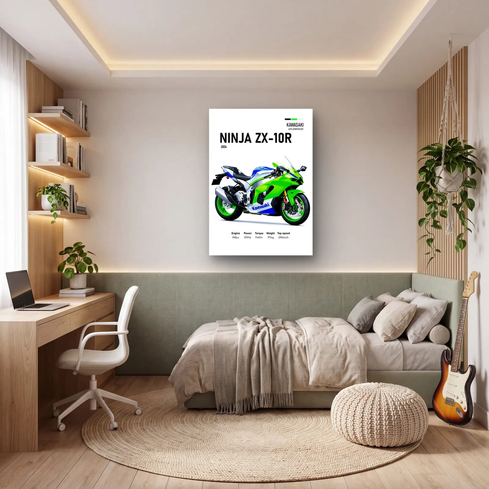 Kawasaki Ninja ZX-10R 2024 cam tablo — genç odasında