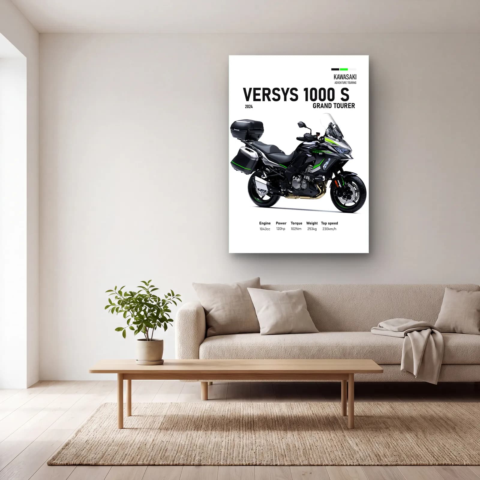 Versys 1000 S Grand Tourer 2024 cam tablo — açık renk salonda