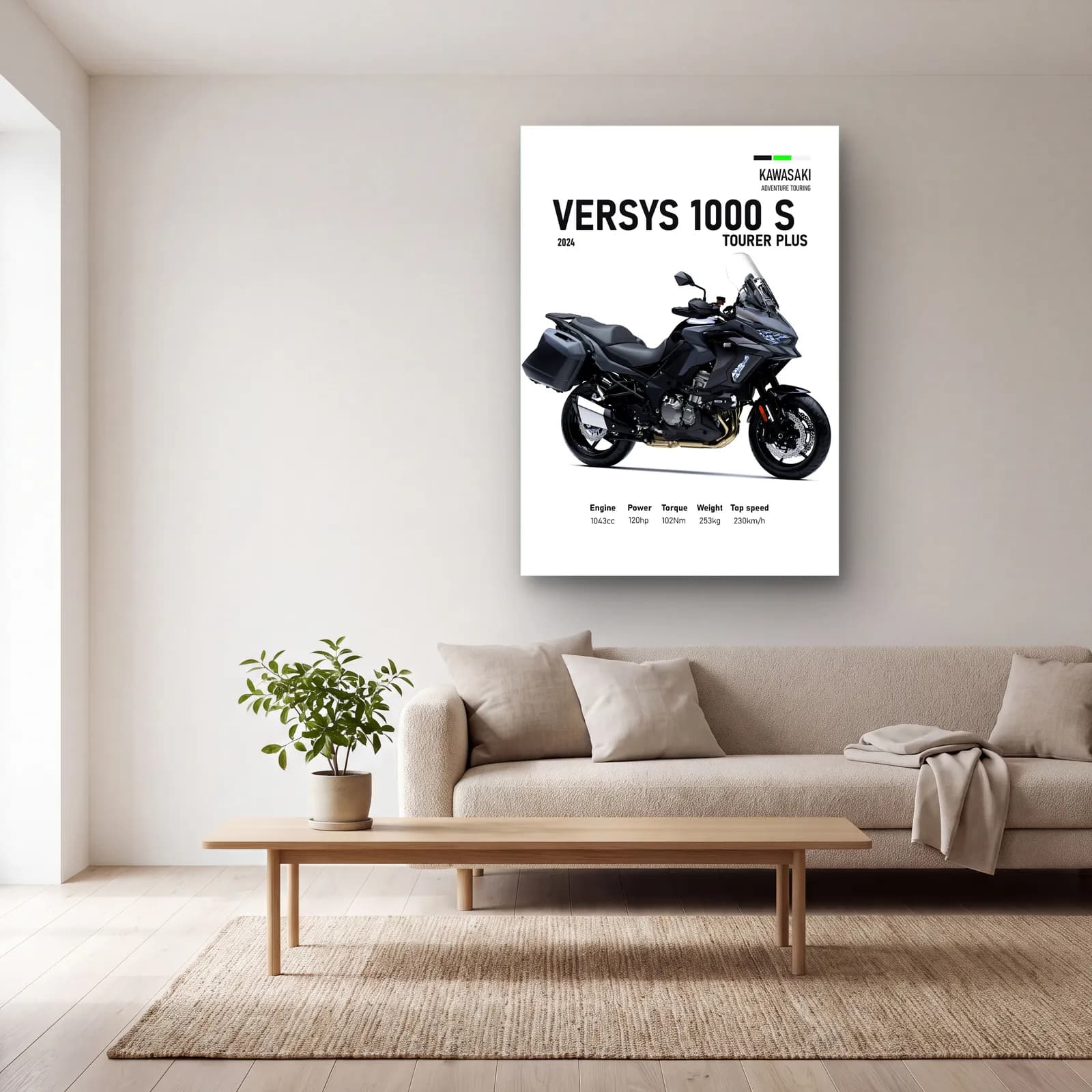 Versys 1000 S Tourer Plus 2024 cam tablo — açık renk salonda