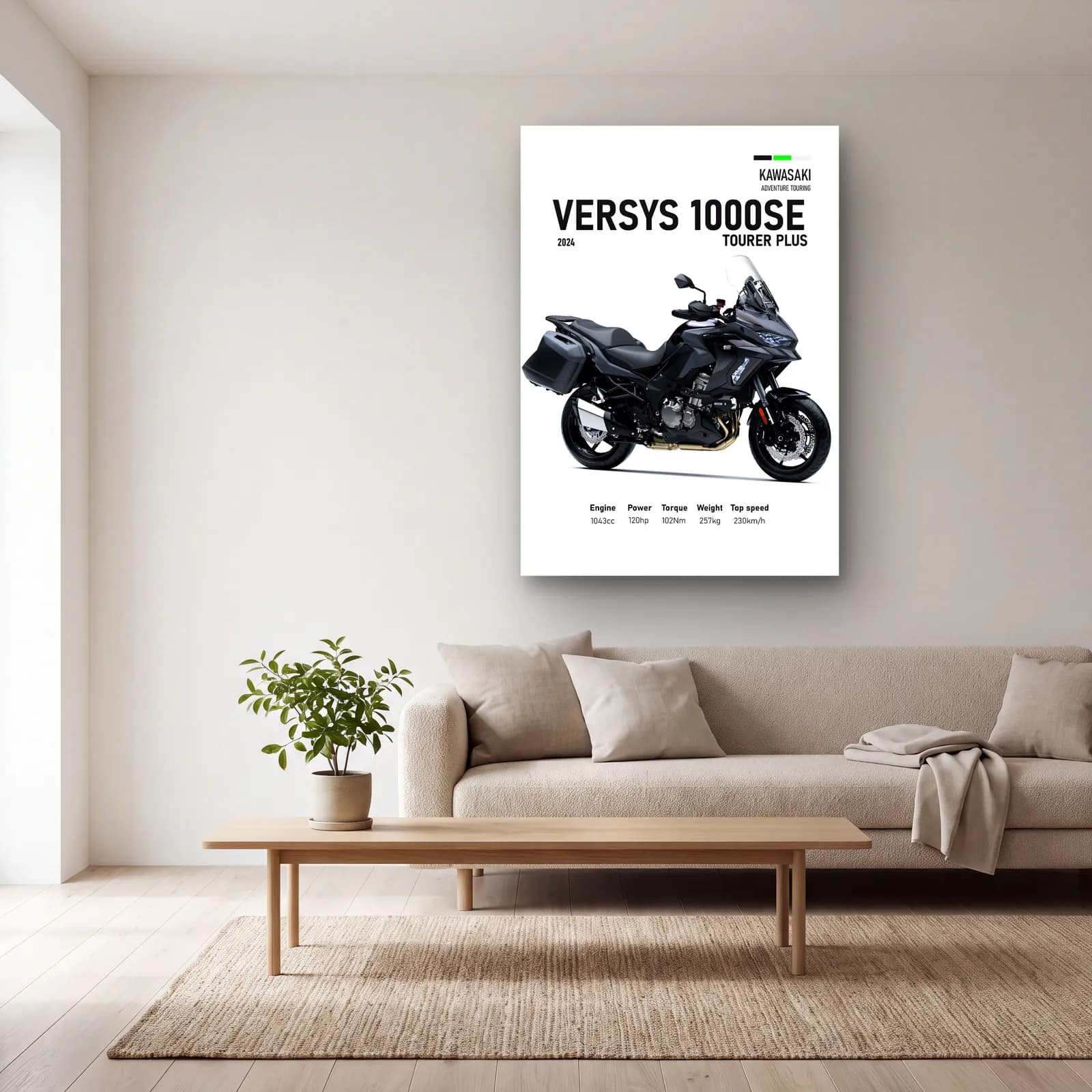 Versys 1000 SE Tourer Plus 2024 cam tablo — açık renk salonda