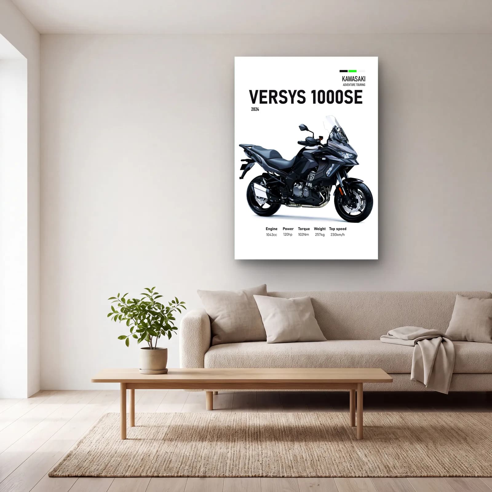 Kawasaki Versys 1000 SE 2024 cam tablo — açık renk salonda