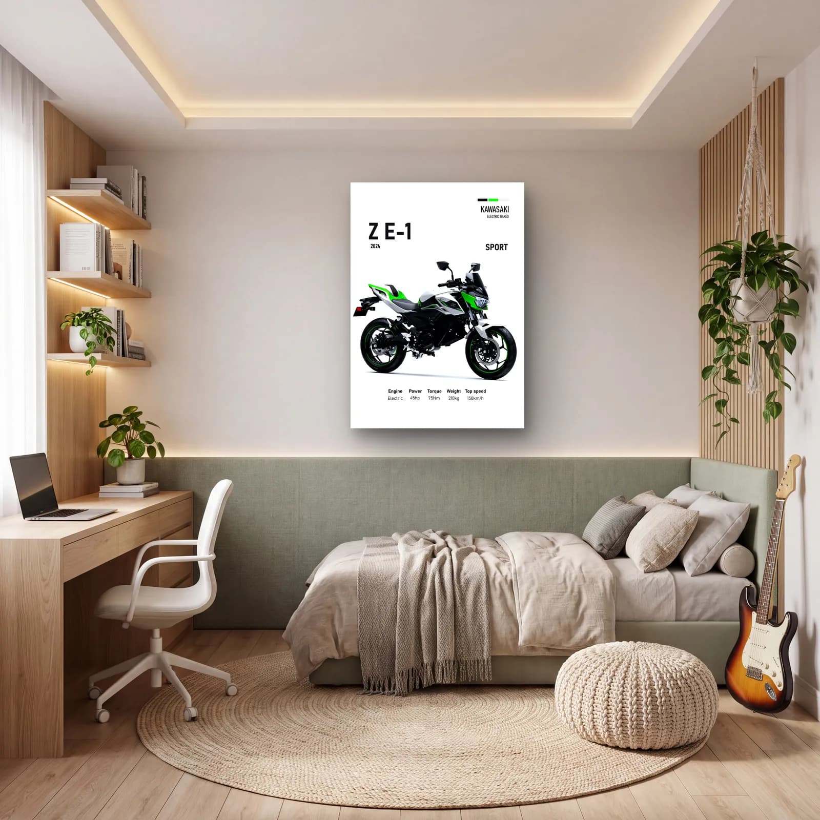 Kawasaki Z E-1 Sport 2024 cam tablo — genç odasında