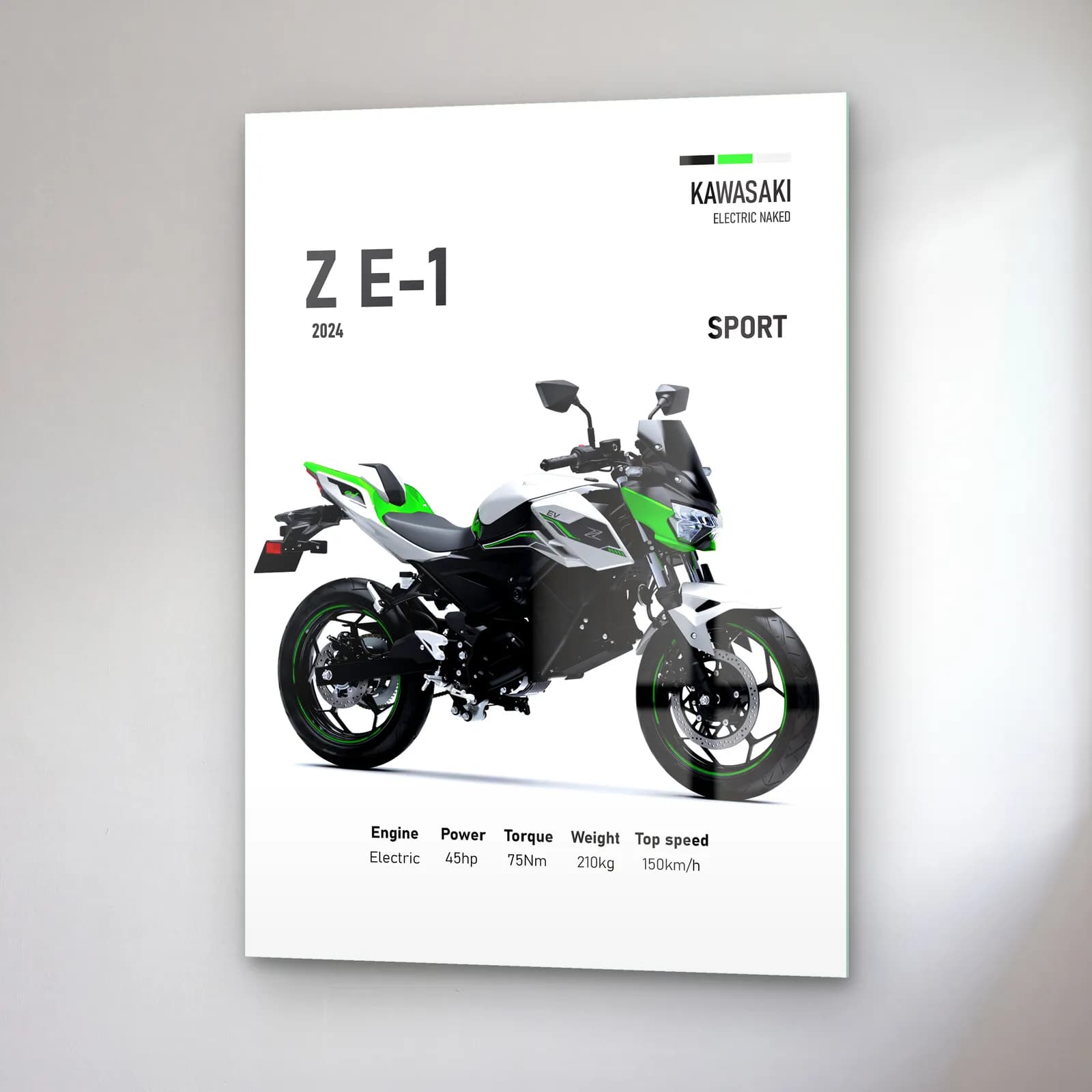 Kawasaki Z E-1 Sport 2024 cam tablo — sağ açıdan görünüm