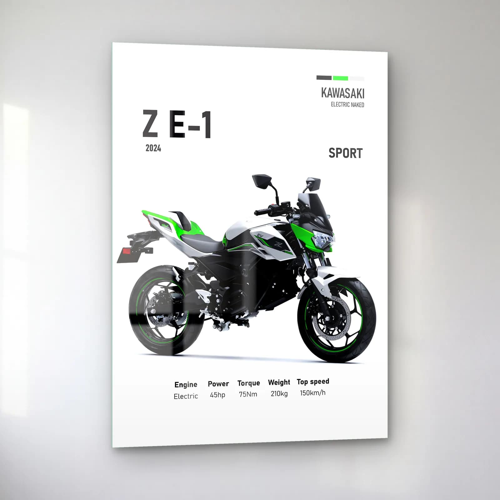 Kawasaki Z E-1 Sport 2024 cam tablo — sol açıdan görünüm