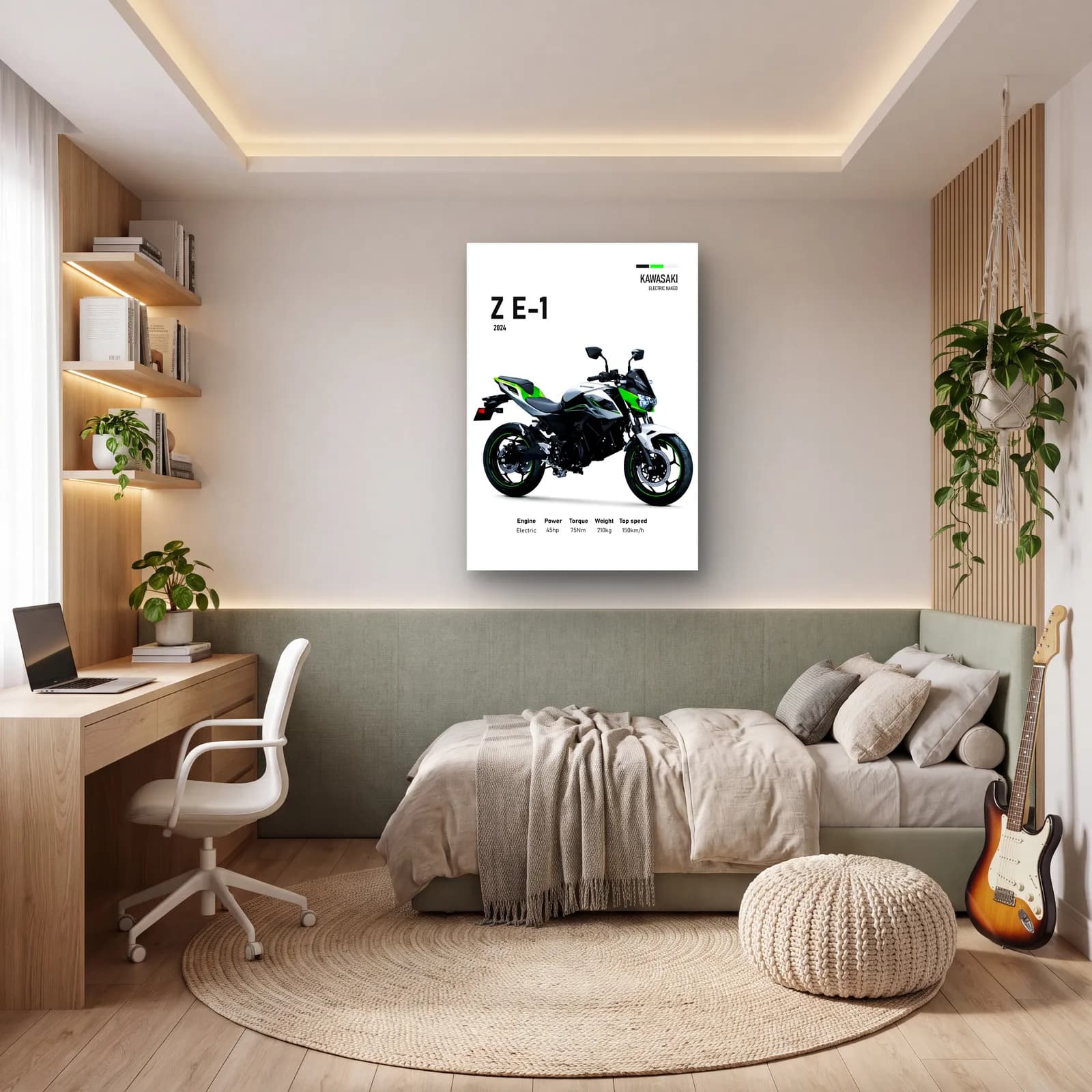 Kawasaki Z E-1 2024 cam tablo — genç odasında