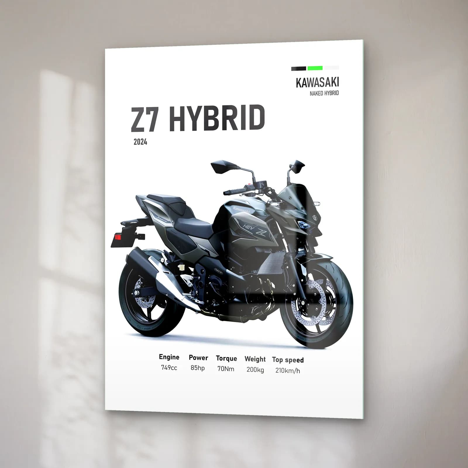 Kawasaki Z7 Hybrid 2024 Siyah cam tablo — sağ açıdan görünüm