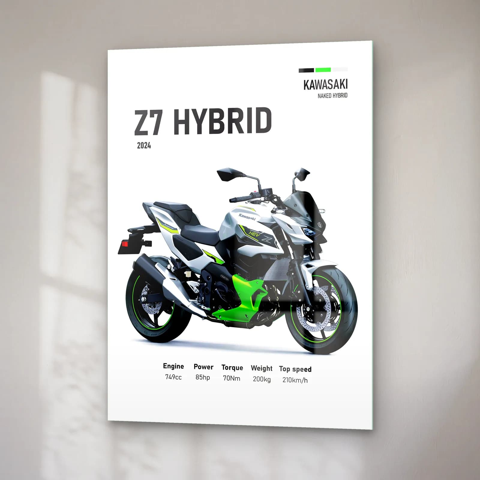 Kawasaki Z7 Hybrid 2024 Beyaz cam tablo — sağ açıdan görünüm