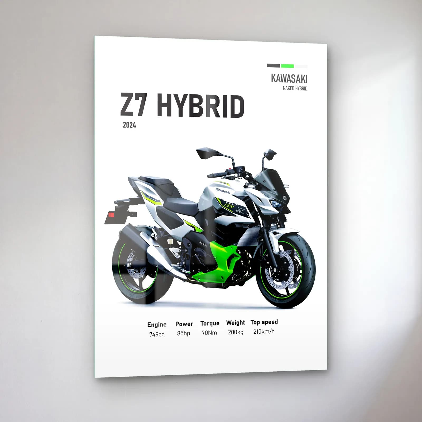 Kawasaki Z7 Hybrid 2024 Beyaz cam tablo — sol açıdan görünüm