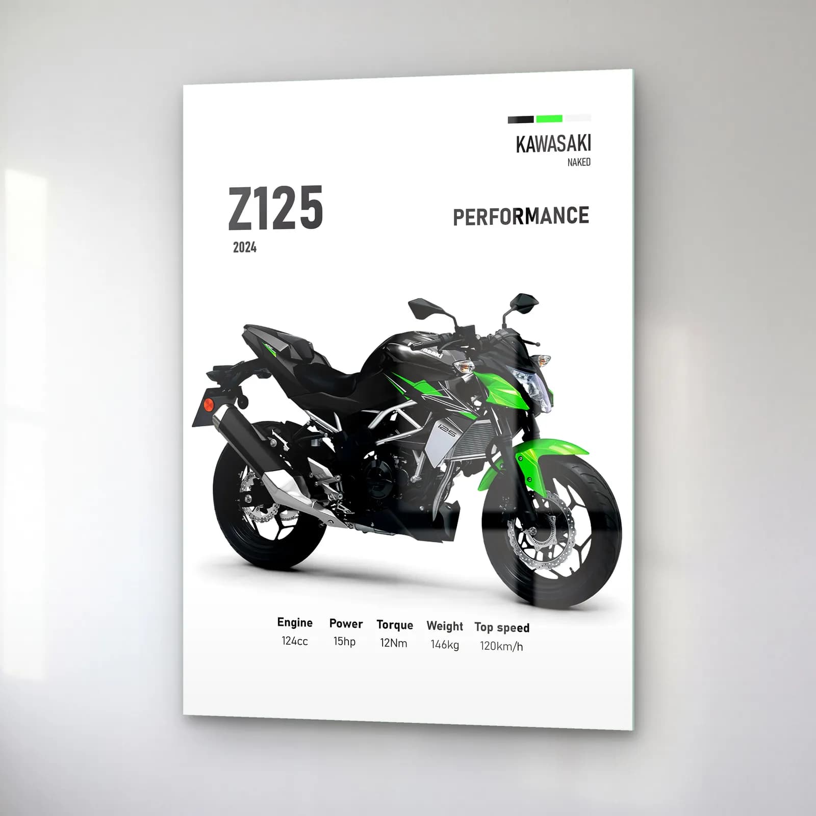 Kawasaki Z125 Performance 2024 cam tablo — sağ açıdan görünüm