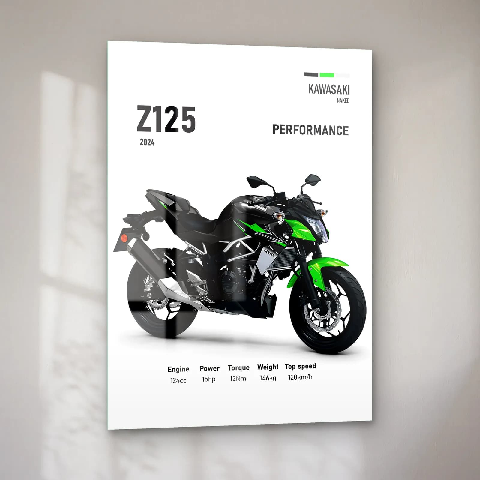 Kawasaki Z125 Performance 2024 cam tablo — sol açıdan görünüm