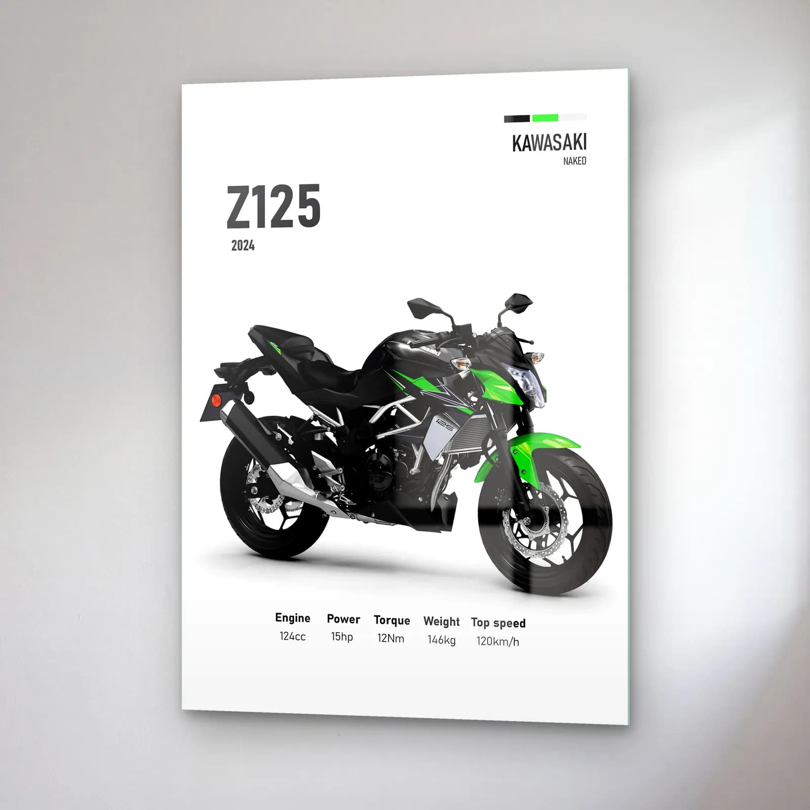 Kawasaki Z125 2024 cam tablo — sağ açıdan görünüm