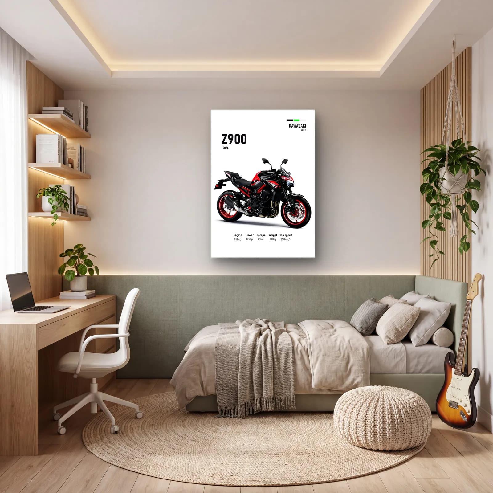Kawasaki Z900 2024 cam tablo — genç odasında