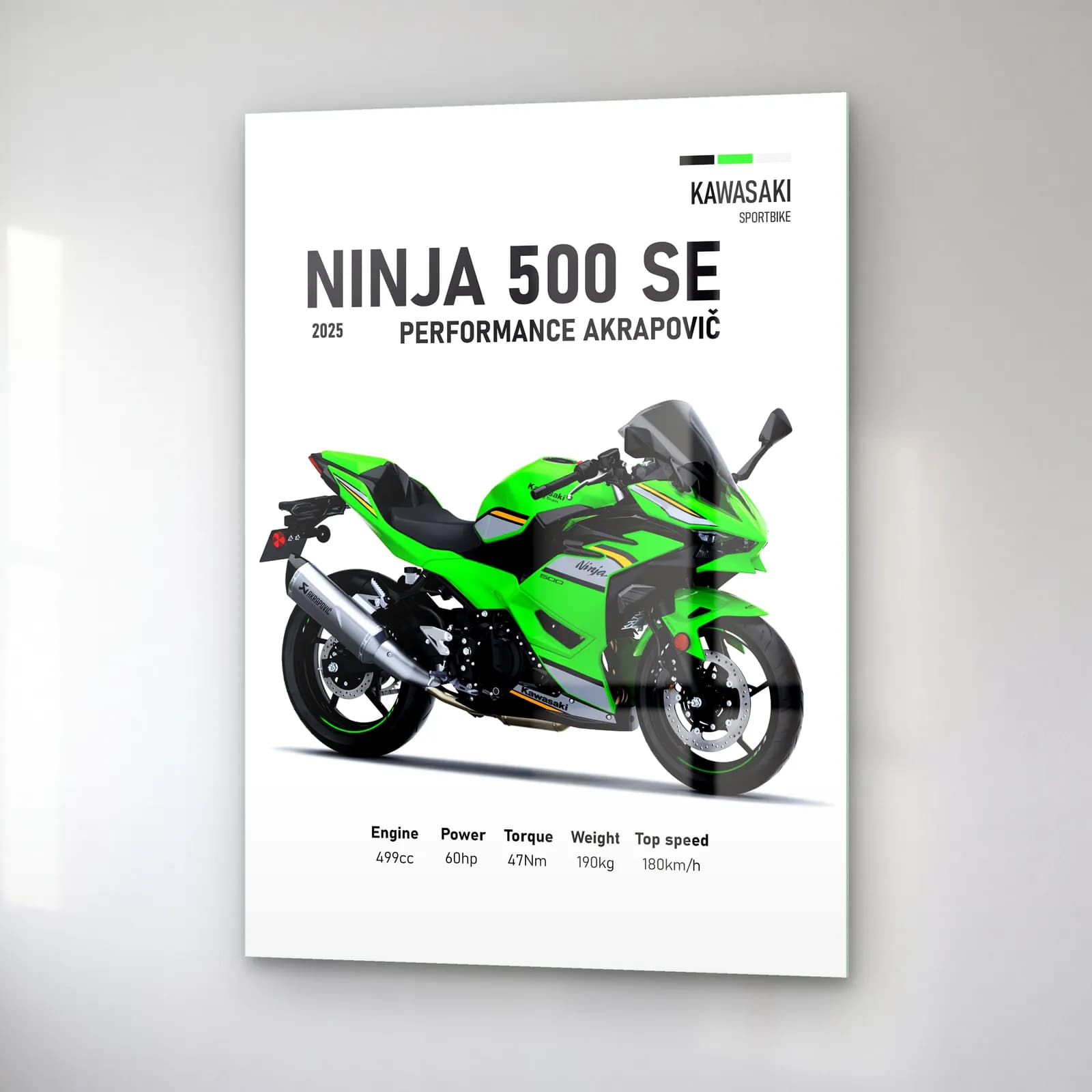 Ninja 500 SE Performance Akrapovič 2025 cam tablo — sağ açıdan görünüm